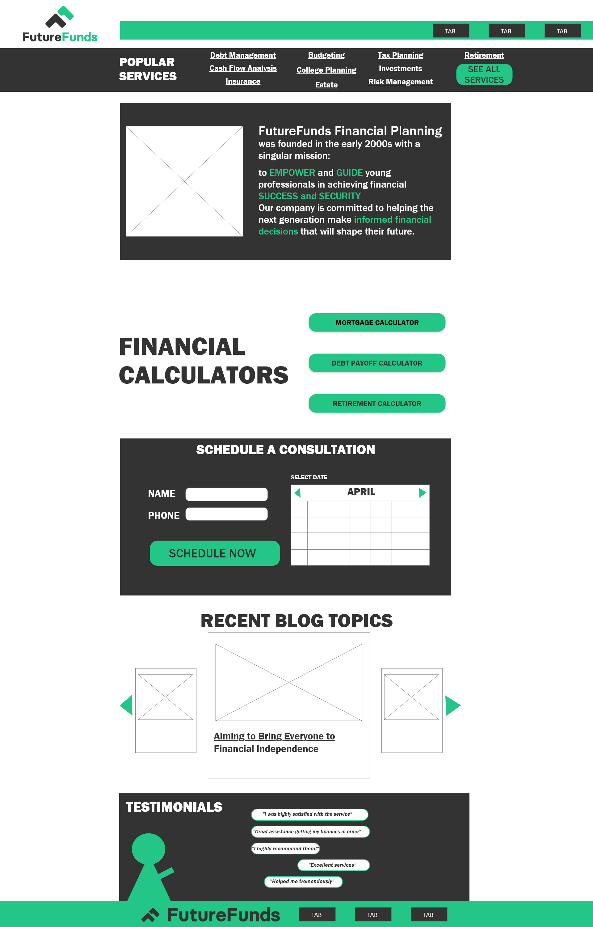 Desktop design for the FutureFunds financial-planning landing page