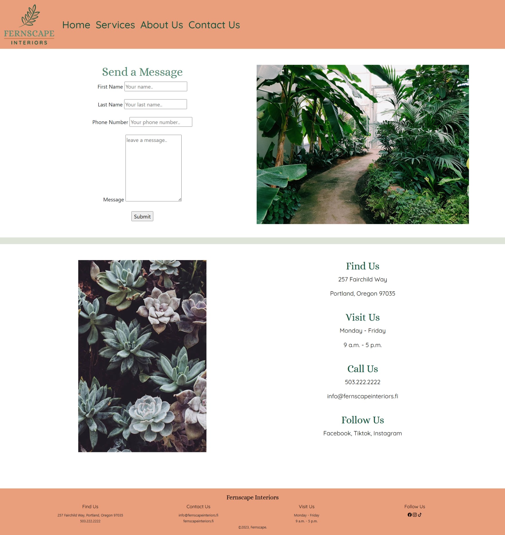 Fernscape Interiors contact page design