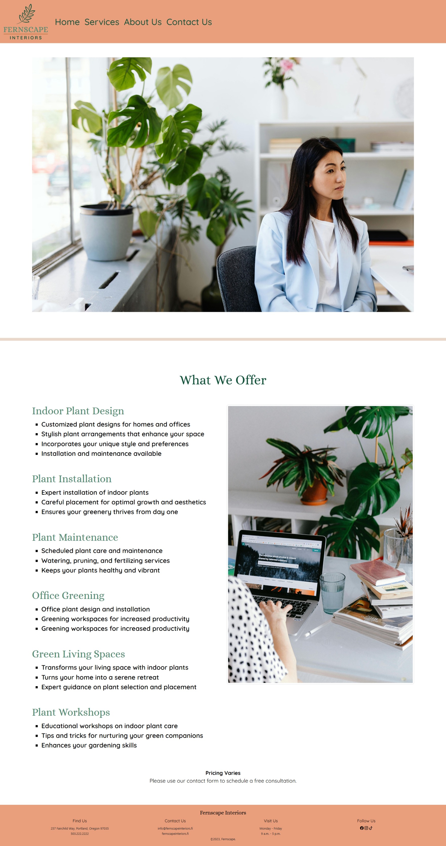 Fernscape Interiors services website page
