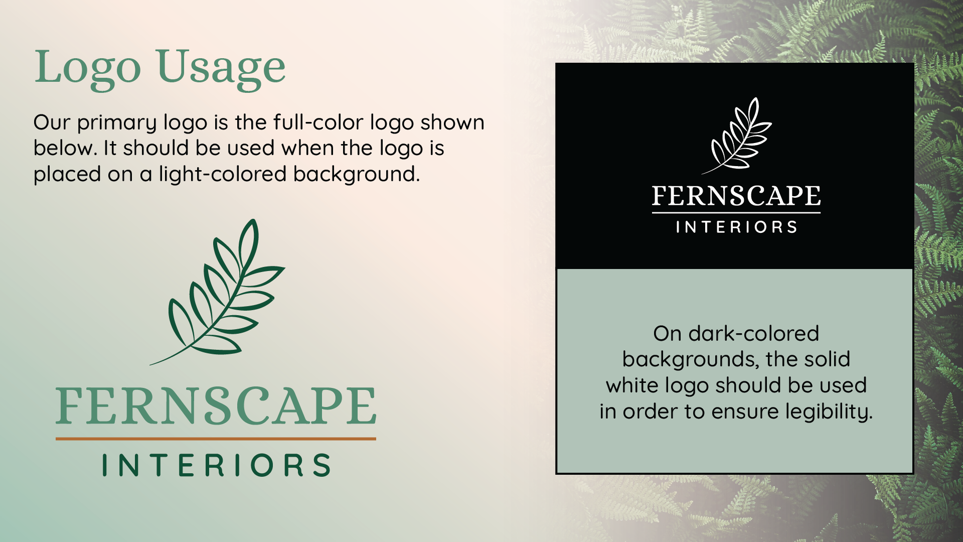 Fernscape Interiors logo usage guidelines