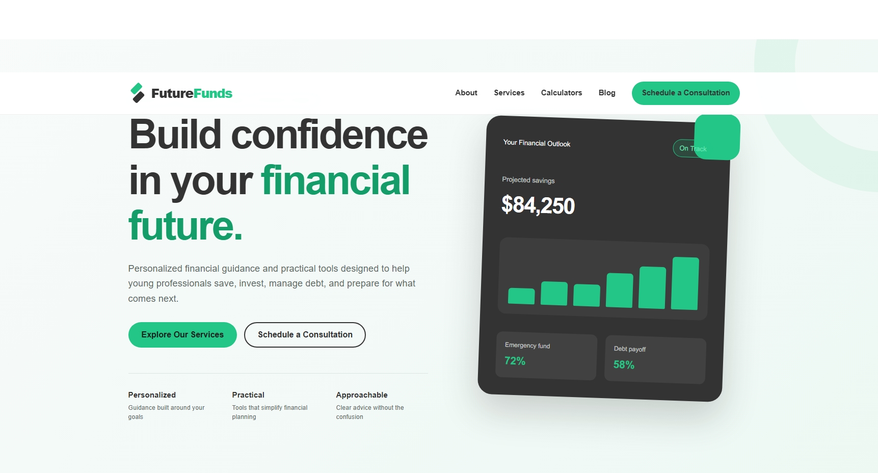 Responsive desktop design for the FutureFunds financial-planning website
