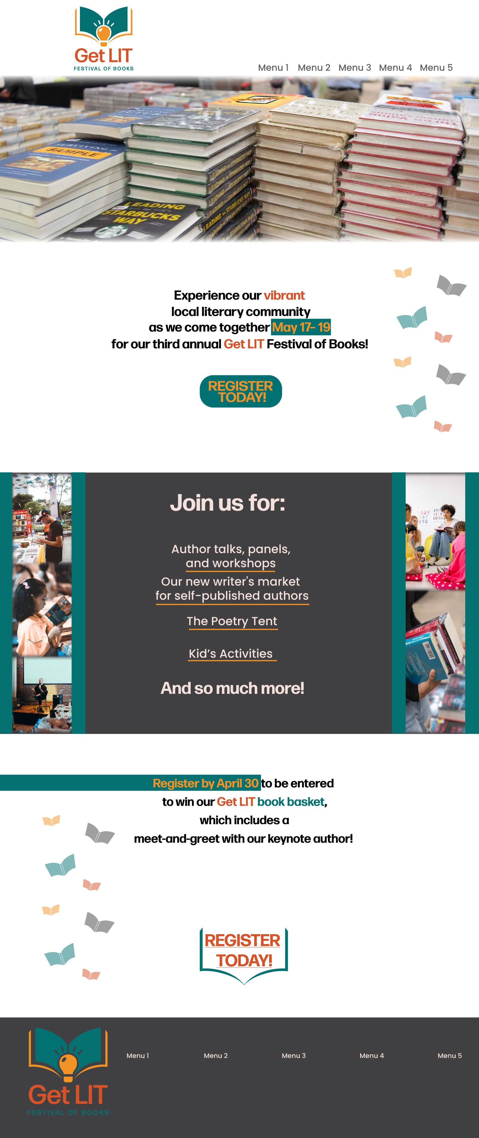Full Get LIT Festival of Books landing page design