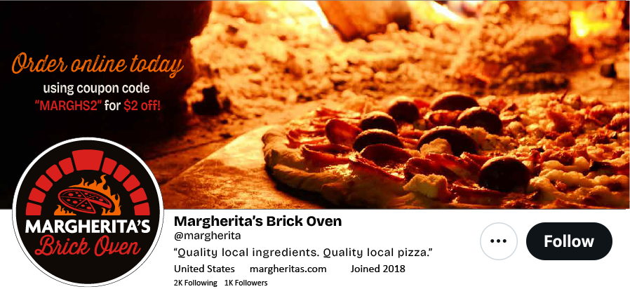 Margherita's Brick Oven Twitter or X profile design concept
